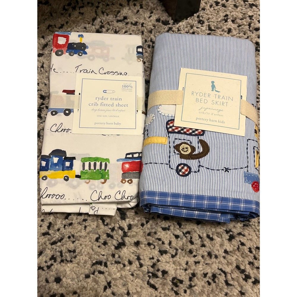 Pottery Barn Ryder-Train crib sheet/bed skirt bundle!
